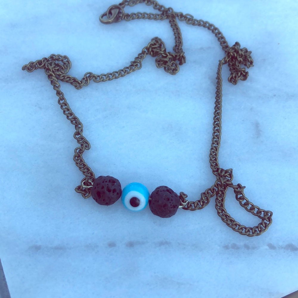 Aromatherapy evil eye volcanic bead necklace